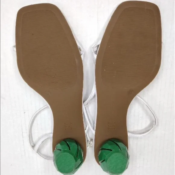 INC White Green Calise Square Toe Buckle Ankle Vacation Embellished Round Heel - Picture 8 of 15